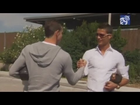 Gareth Bale with Cristiano Ronaldo on first day of training at Real Madrid