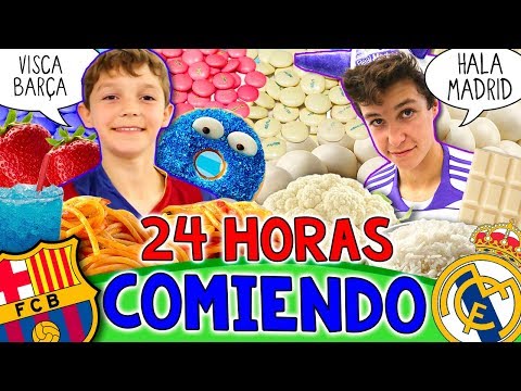 Reto 24 HORAS comiendo BARÇA vs REAL MADRID * Comida de los COLORES de TU EQUIPO favorito