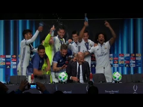 Jubilant Real Madrid players gatecrash Zidane's press conference